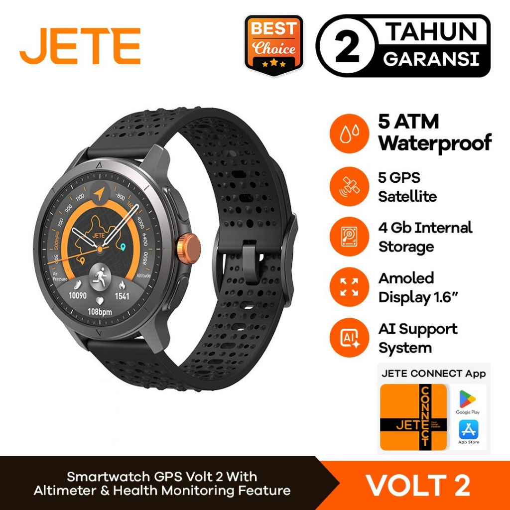 Smartwatch JETE VOLT 2 AMOLED 1.6 Inch Screen Display Jam Tangan AI Running 5 ATM Waterproof Watch 4