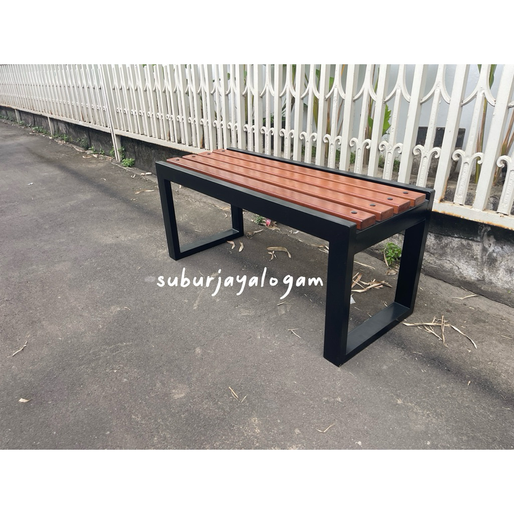 bangku taman besi kayu model panjang