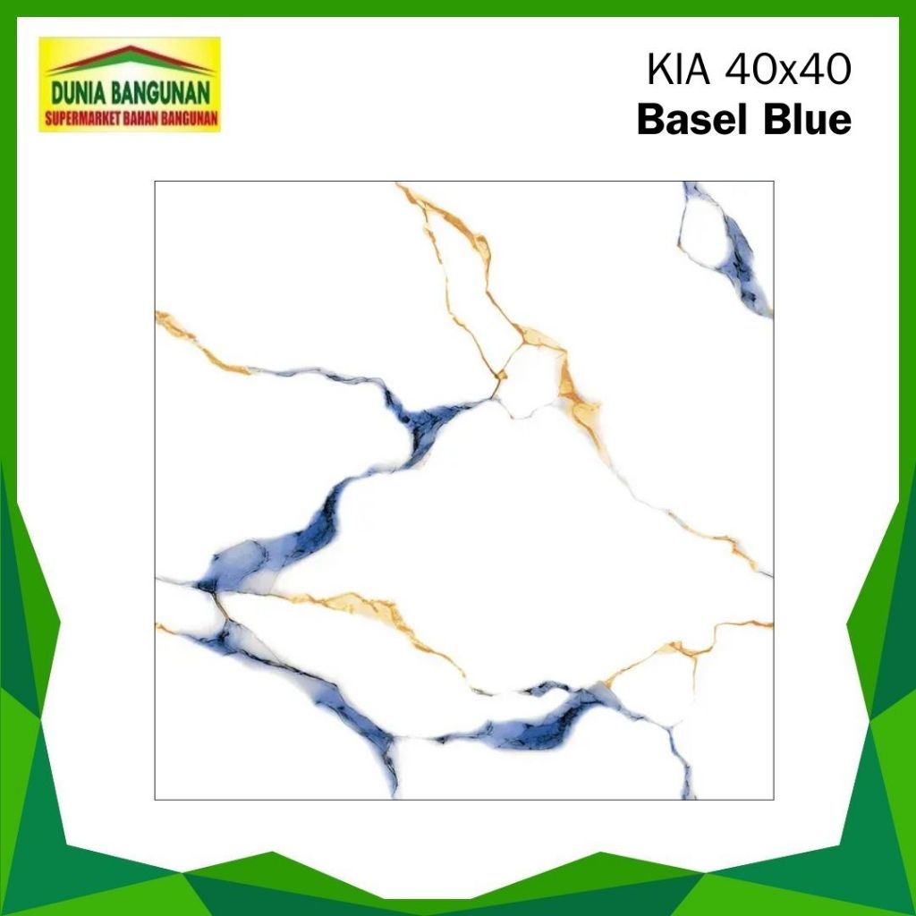 Keramik Lantai 40x40 KIA Basel Blue Keramik Lantai Glossy Corak Emas Keramik Kamar Ruang Tamu