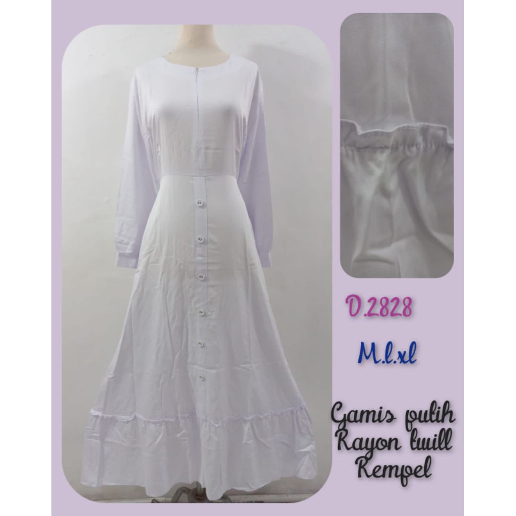 Gamis putih rayon twill rempel
