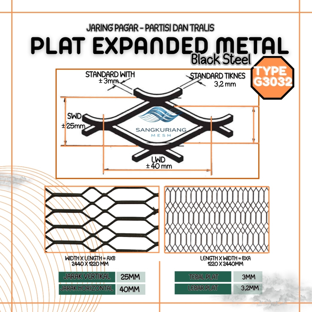Expanded Metal B3032 | Jaring Besi Baja | Plat Expanded untuk Pagar & Partisi