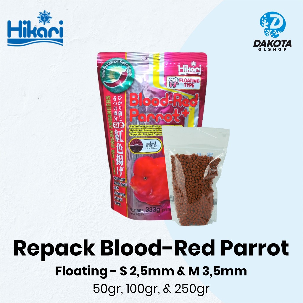 Repack Hikari Blood Red Parrot - Pakan Ikan Louhan, Chiclid, & Hias Air Tawar Floating/Mengapung