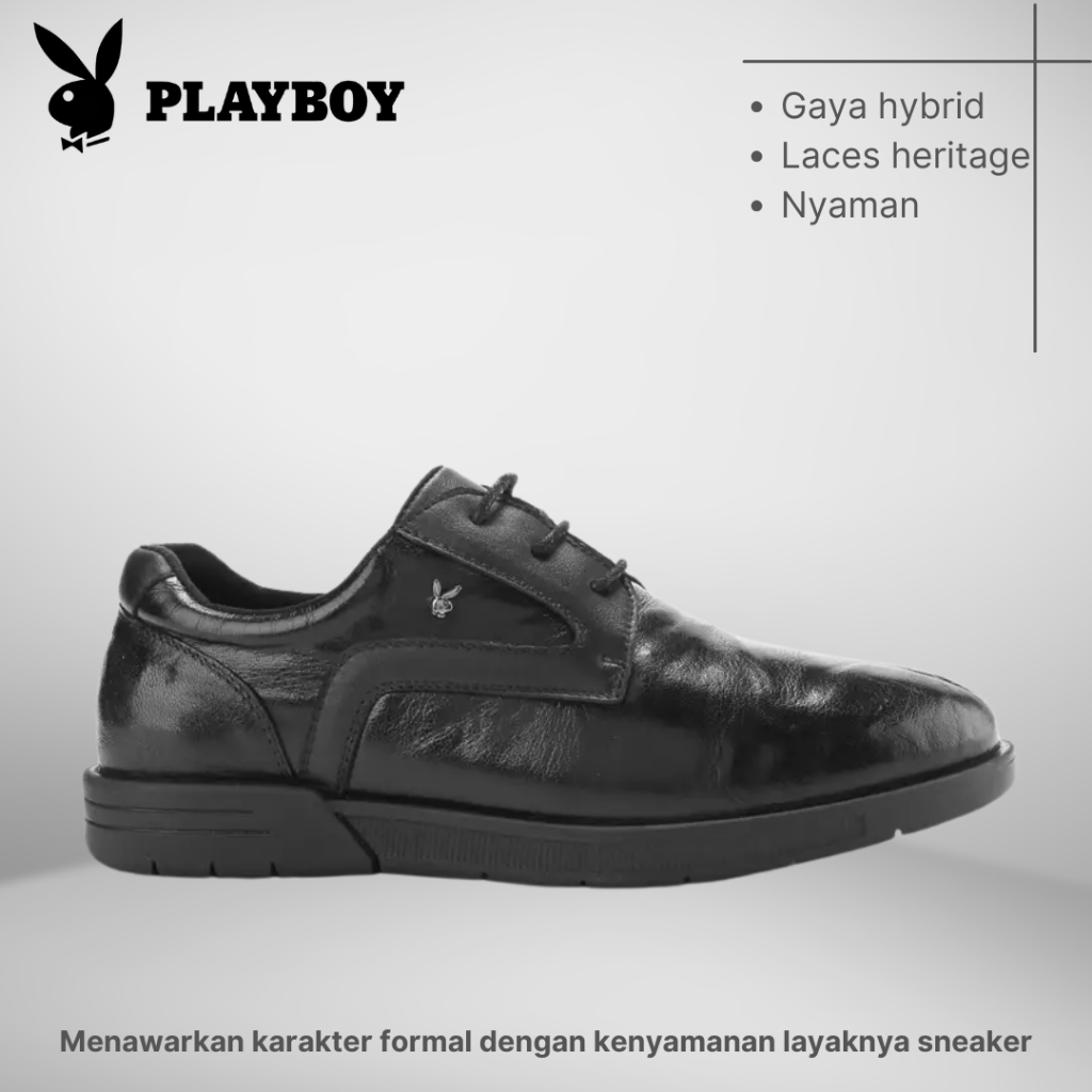 SEPATU PLAYBOY ORIGINAL SNEAKER PANTOFEL PRIA FORMAL KULIT ASLI HITAM PL21