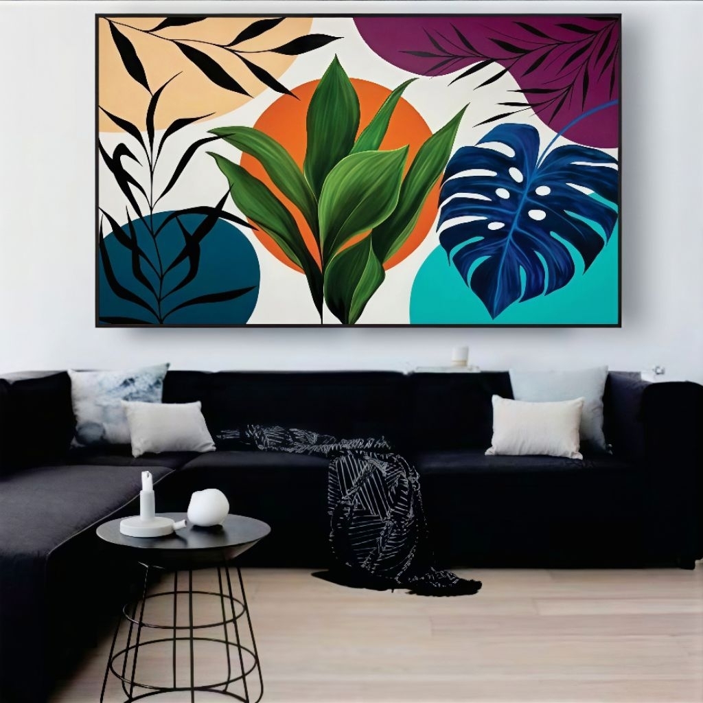 hiasan dinding lukisan daun tropical aesthetic