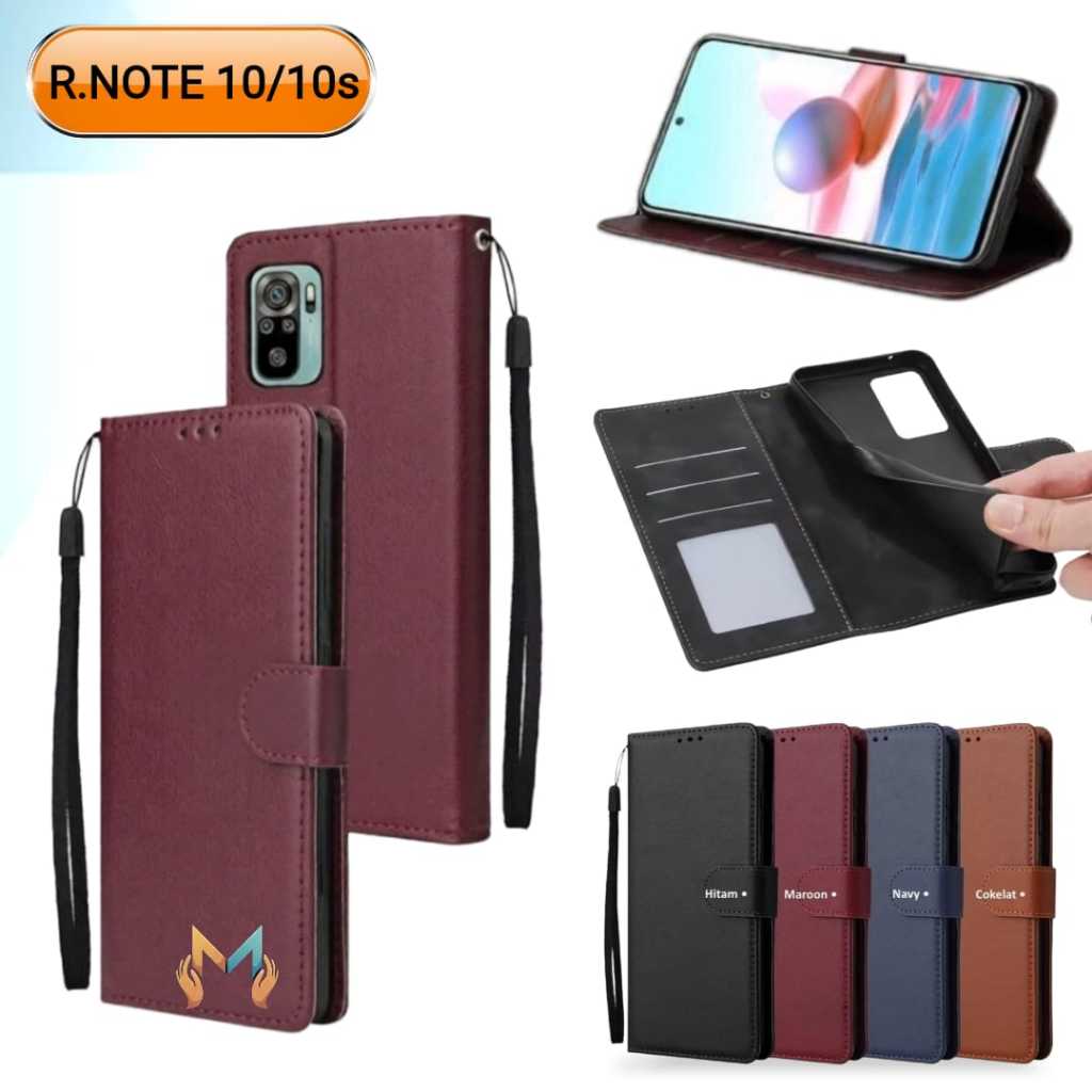Flip Case Leather Redmi Note 10 Note 10S Casing Dompet Kulit Buka Tutup