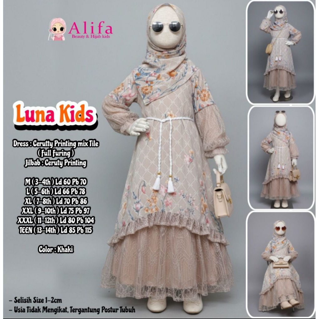 ALIFA | LUNA GAMIS CERUTI MIX BRUKAT SET HIJAB ANAK