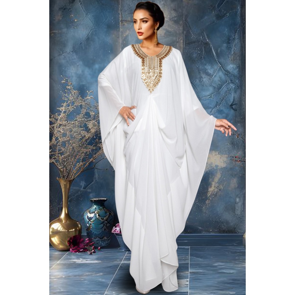 Qaira Fashion : Kaftan Ceruty Babydoll All Size Fit XXL Max BB 85KG Full Furing Payet /kaftan elegan