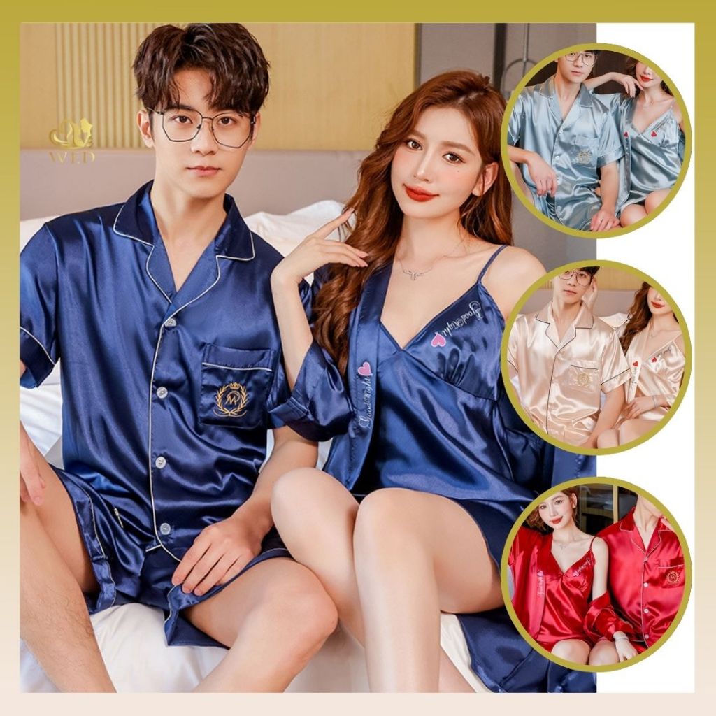 WED Kimono Baju Tidur Piyama Couple Pria dan Wanita / Piyama Pengantin Wedding Baju Tidur Set Kimono