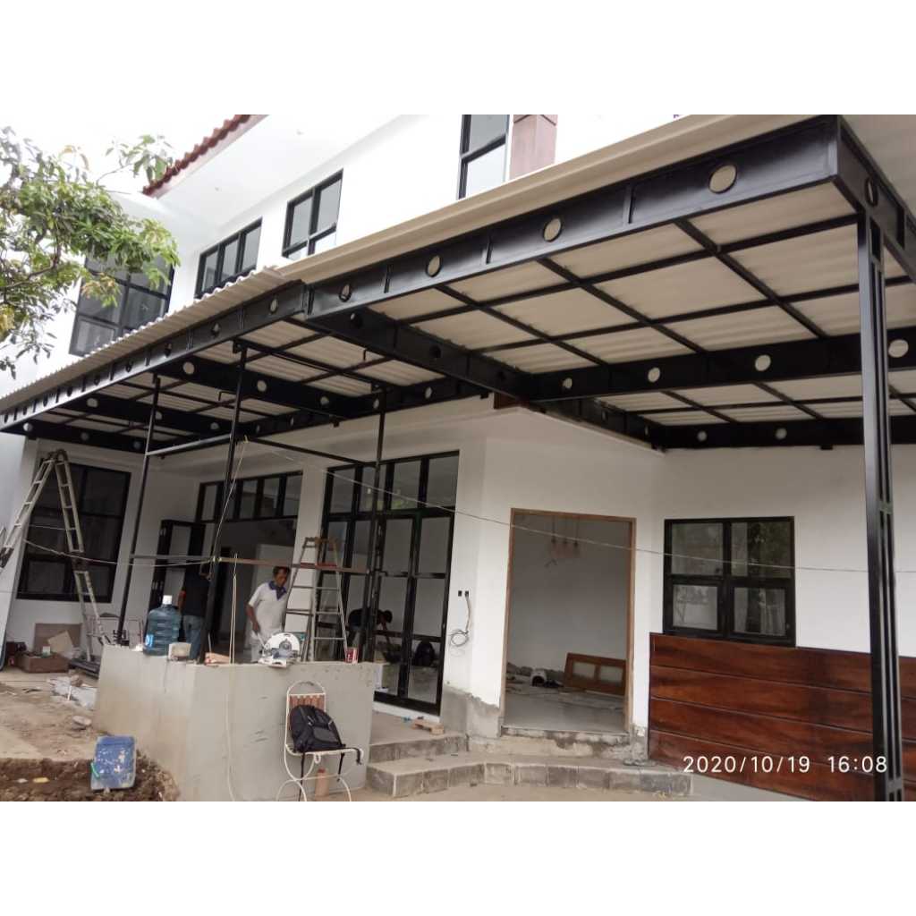 Kanopi Rangka Besi Hollow Atap UPVC