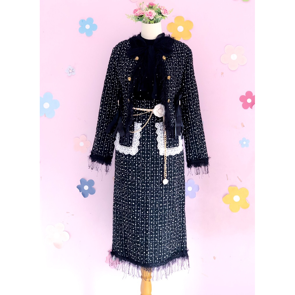 SET Black Tweed Blazer + Skirt