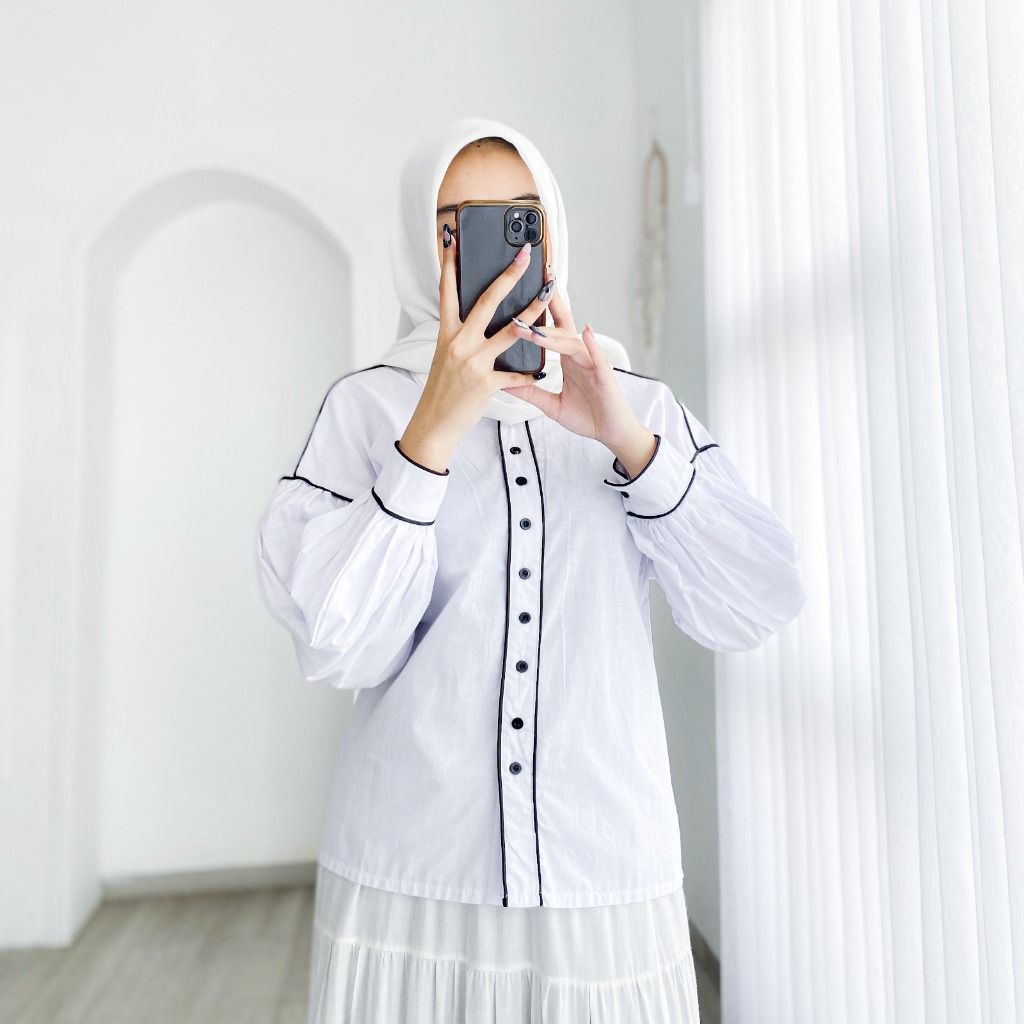 AZIZAH TOP - FLOTTILICIOUS / BAJU WANITA / KEMEJA TANGAN BALON / HIJAB STYLE / KOREAN STYLE