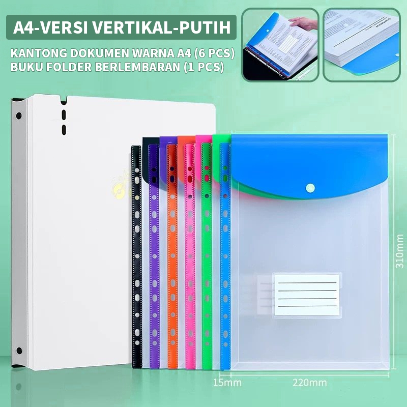 Ring Binder 4 Ring+kantong dokumen/Tas Map Plastik A4/Map File Dokumen/File Bag Berwarna/Tas dokumen