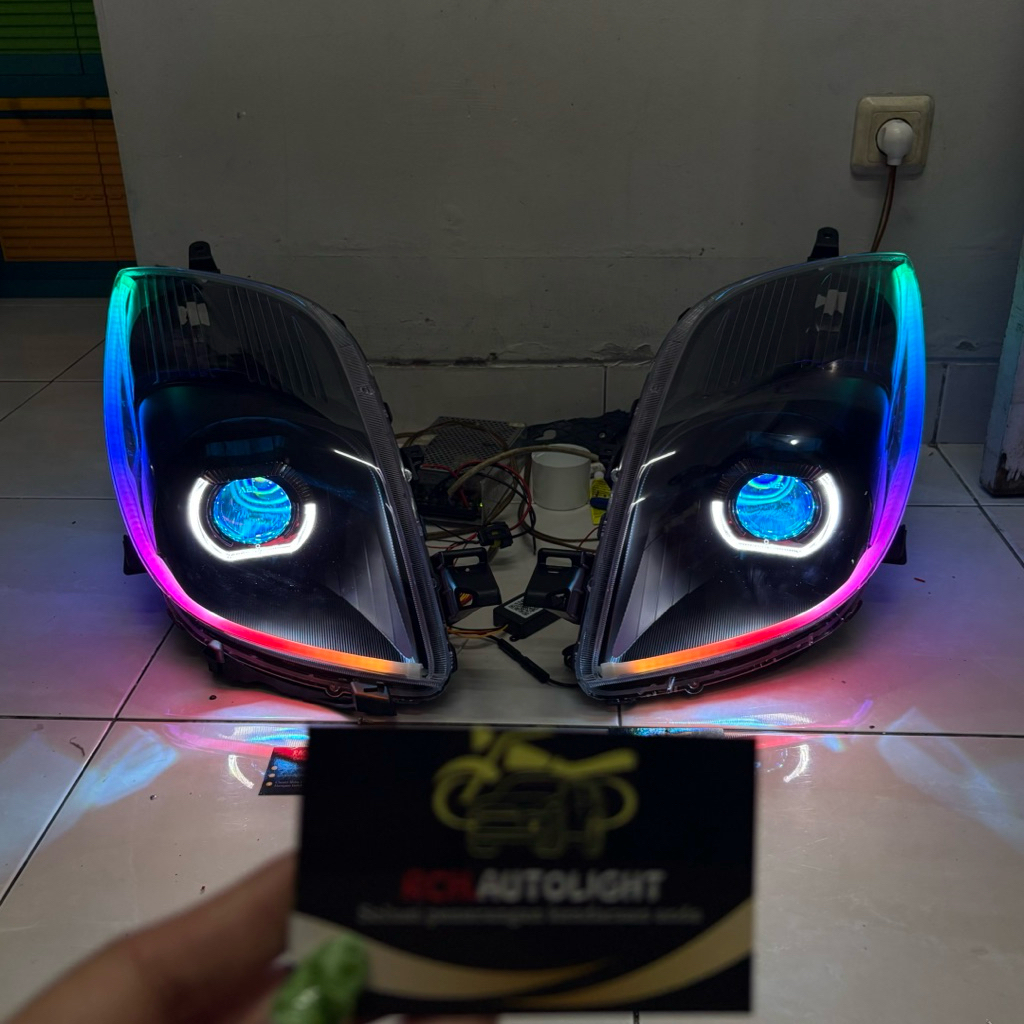 custom headlamp toyota Yaris bakpao projector biled aes + Alis DRL sein running
