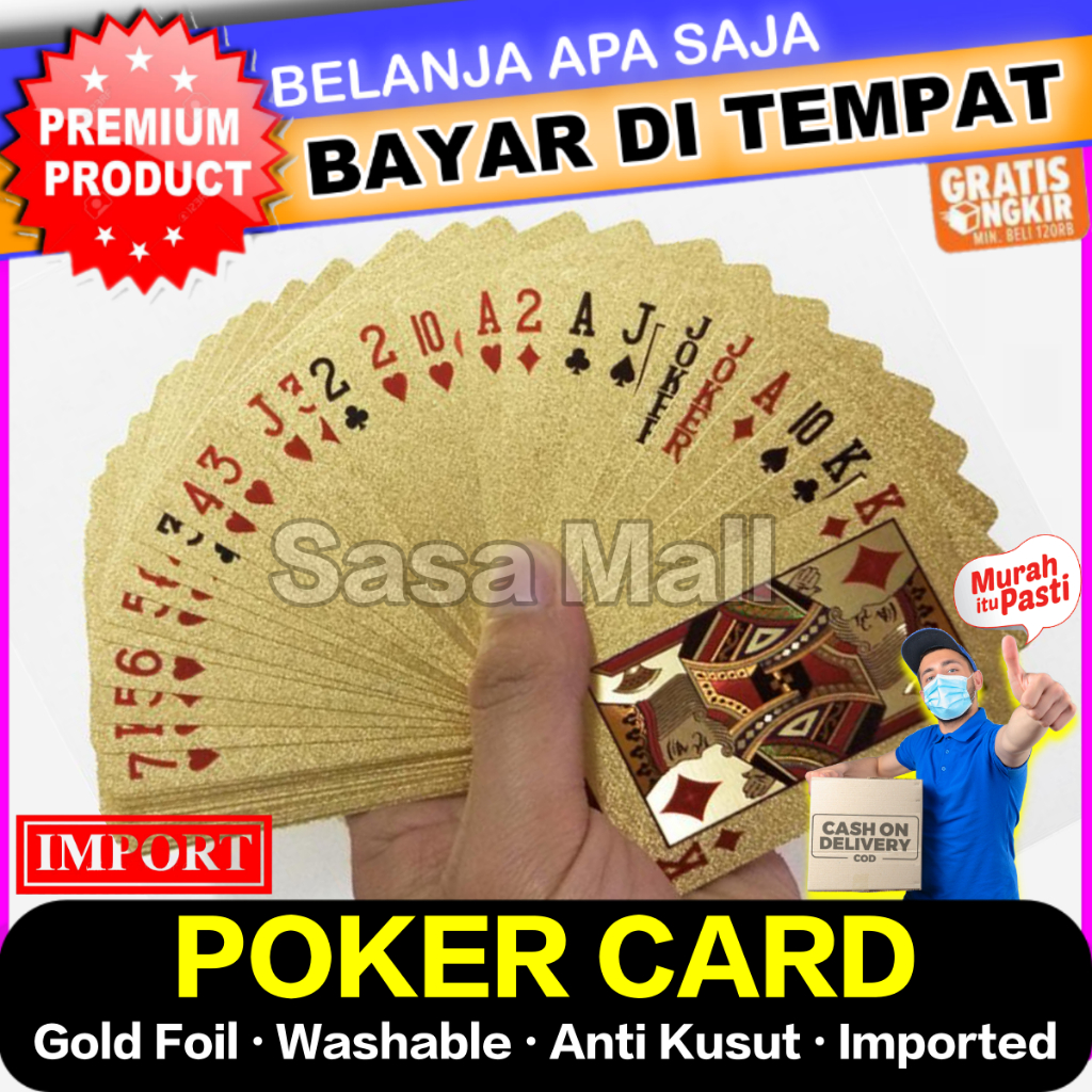 Golden Poker Card Kartu Remi Gold Foil Plastik Emas Anti Air Basah Bisa Dicuci Sangat Mulus dan Enak