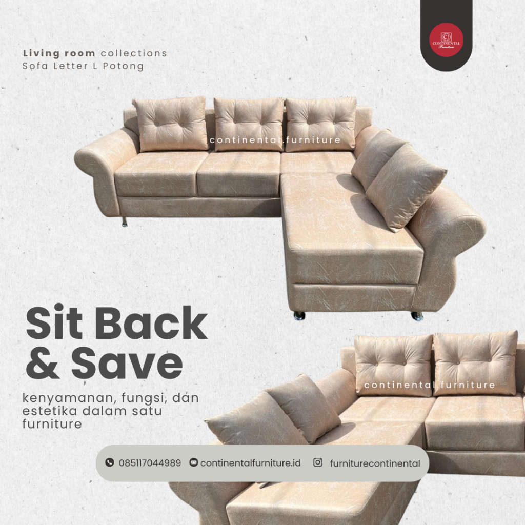 Sofa Letter L Potong Kulit Sintetis Minimalis Modern | Sofa Sudut Ruang Tamu Anti Air, Nyaman & Empu