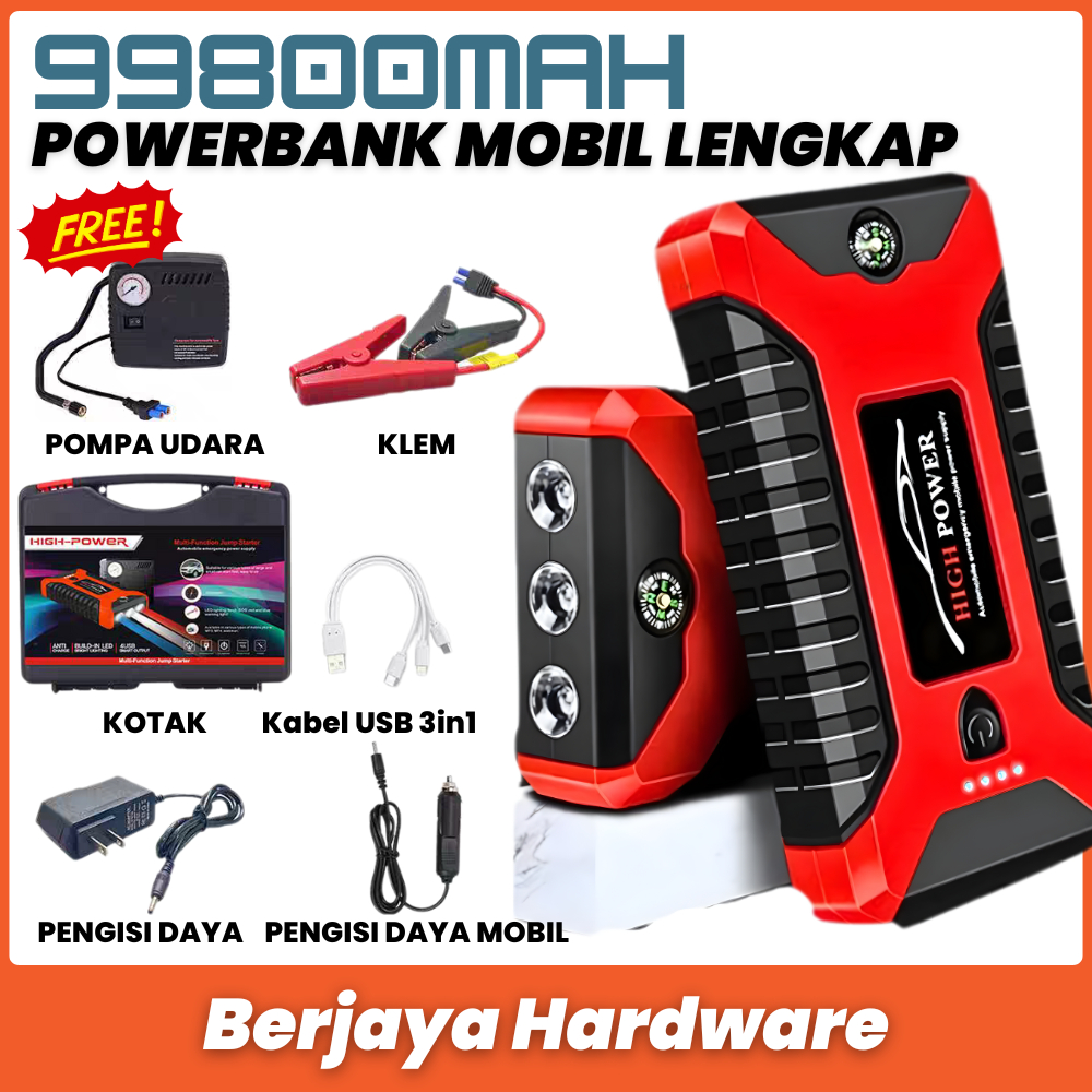 Jumper Aki Starter Mobil Motor 99800mAh Jumper Aki Mobil Portable + Powerbank