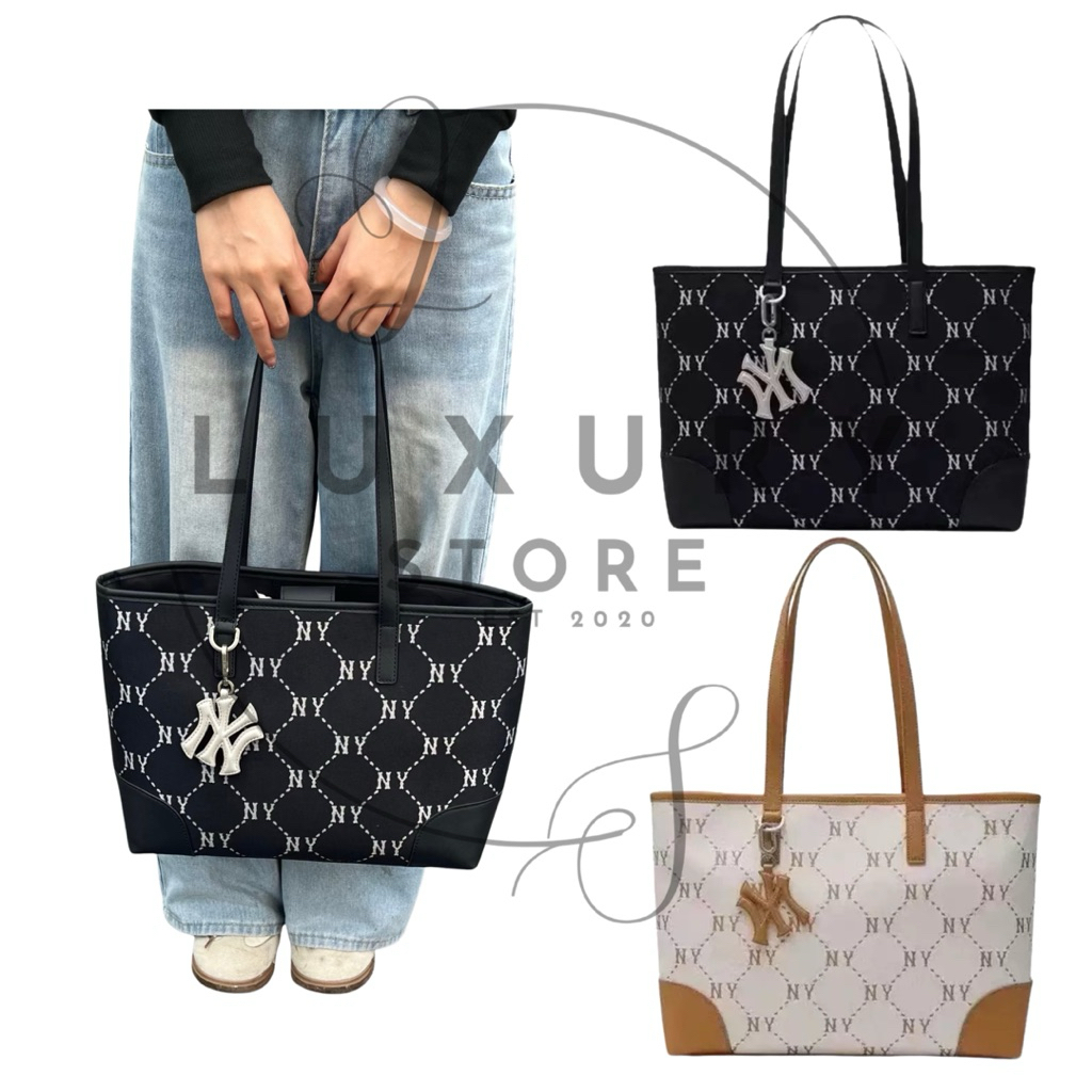 LUXURY STORE TAS TOTE MLB MONOGRAM JACQUARD LARGE TOTE BAG IN BLACK