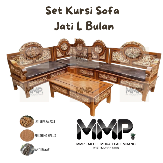 Set Kursi Sofa Tamu Jati L Bulan | Kursi Tamu Jati Jepara Asli Murah Palembang
