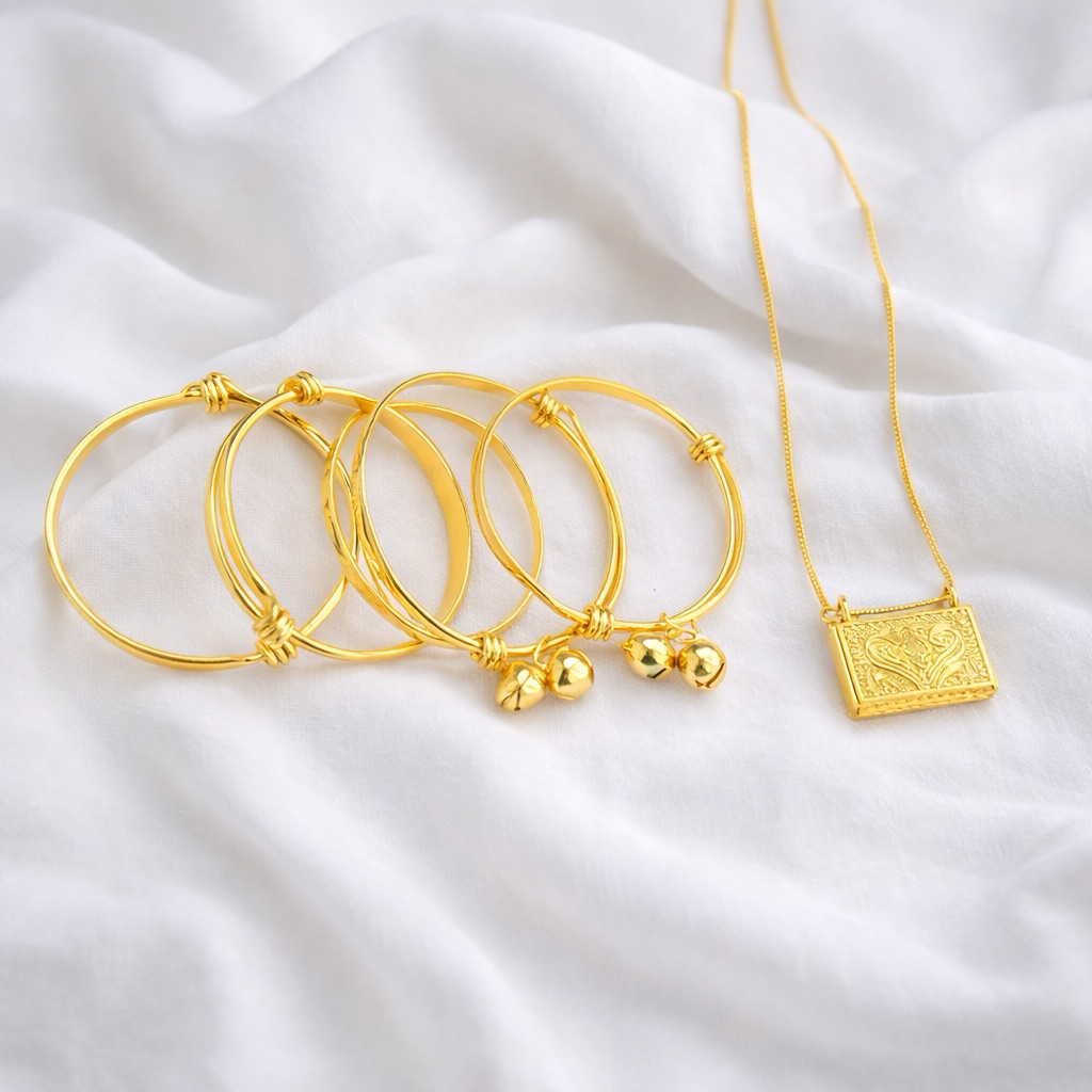 BEBYQUEENSHOP | SET 3 BULANAN BAYI KALUNG GELANG ALPAKA LAPIS EMAS XUPING ANTI IRITASI