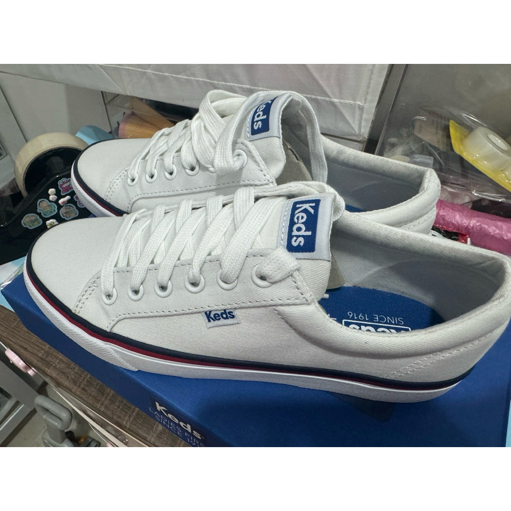 [ORIGINAL] KEDS JUMP KICK TWILL WHITE SEPATU SNEAKERS SLIP ON WANITA PUTIH SIZE 7 atau 37.5