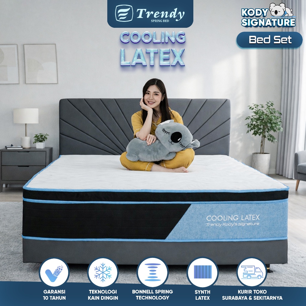 Kody Trendy Bed Set Spring Bed Dingin, Dipan, dan Headboard - Cooling Latex Maxy Bonnell Spring