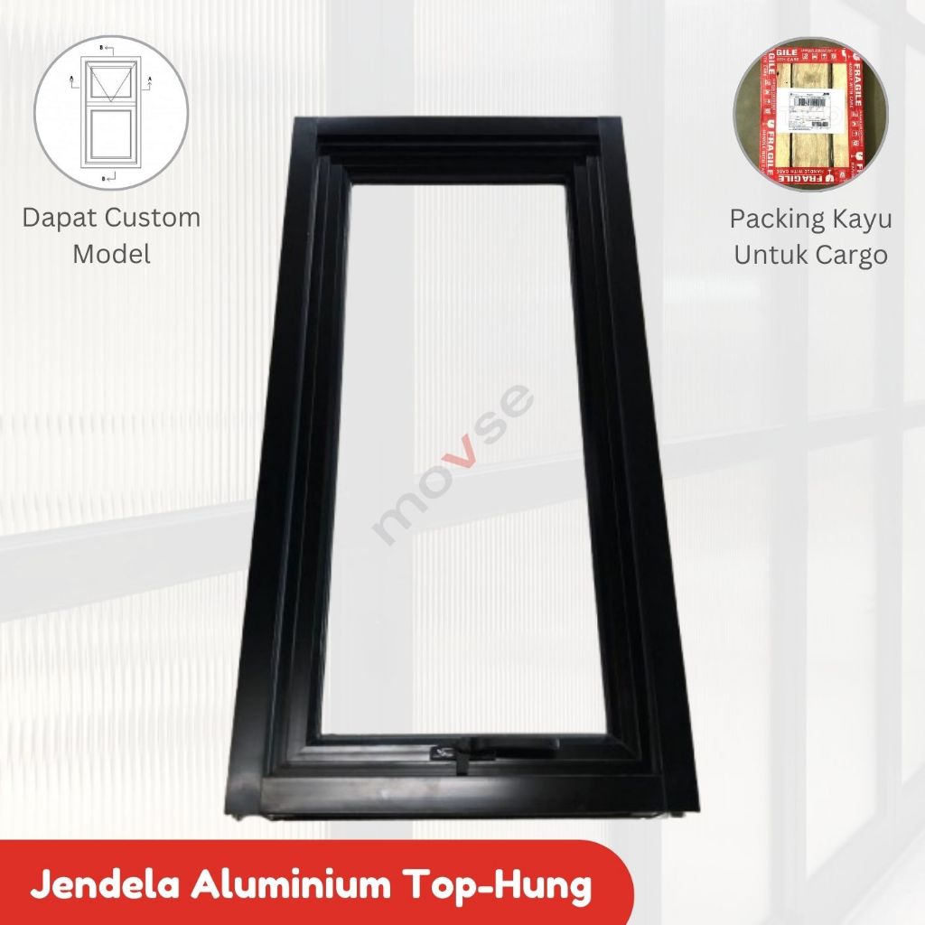 Jendela Aluminium Top-Hung Jungkit 50 x 100 cm Hitam / Putih