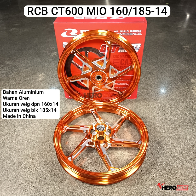 RCB RACING BOY VELG CT600 MOTOR MIO 160/185 RING 14 ORANYE; MERAH; BIRU; VELEG ALLOY CNC RACING BOY