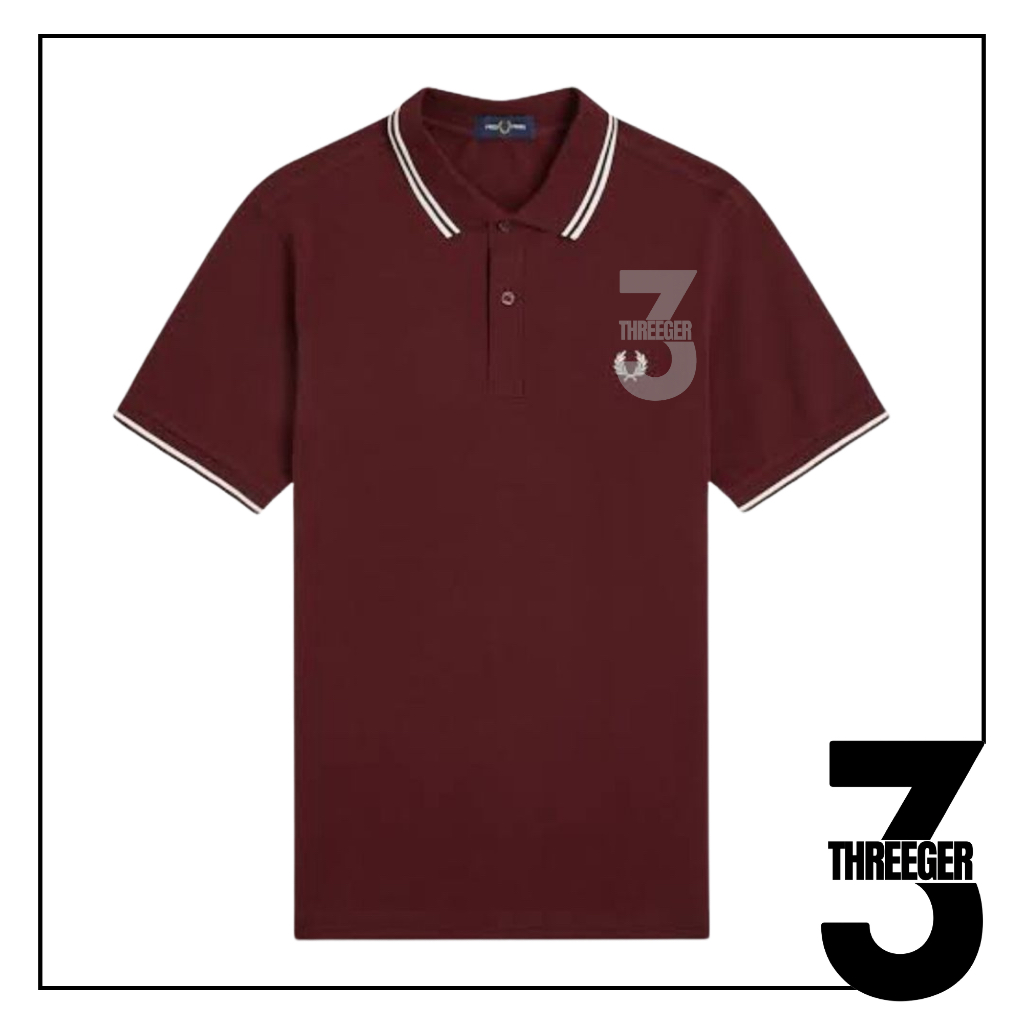 Fred Perry Ecru Twin Tipped Polo Oxblood Original / Polo Fred Perry Original