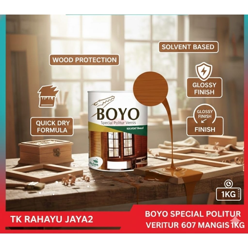 BOYO POLITUR 1 Liter Warna / Vernish Cat Plitur Kayu 1 KG [Avian Brands]