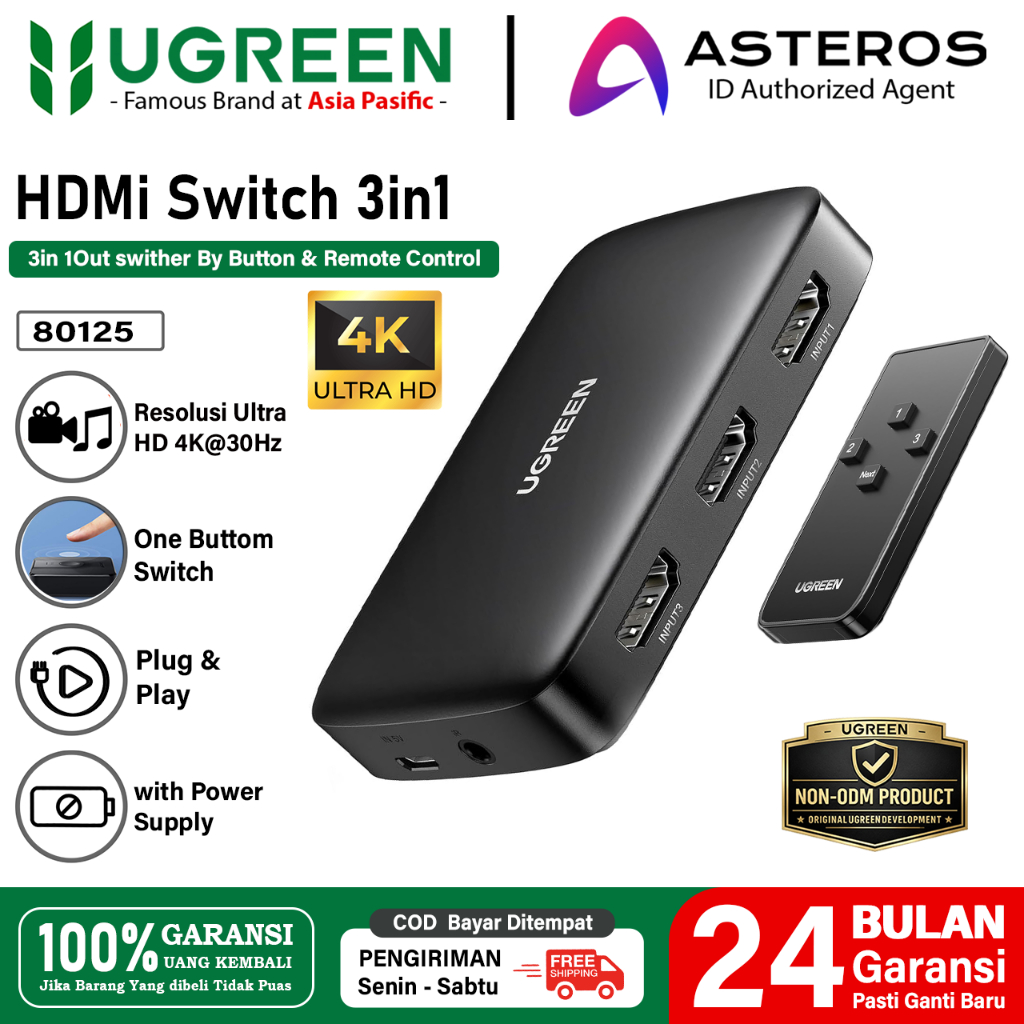 UGREEN HDMI Switcher 3 in 1 Out 4K HD 1080P With Remote