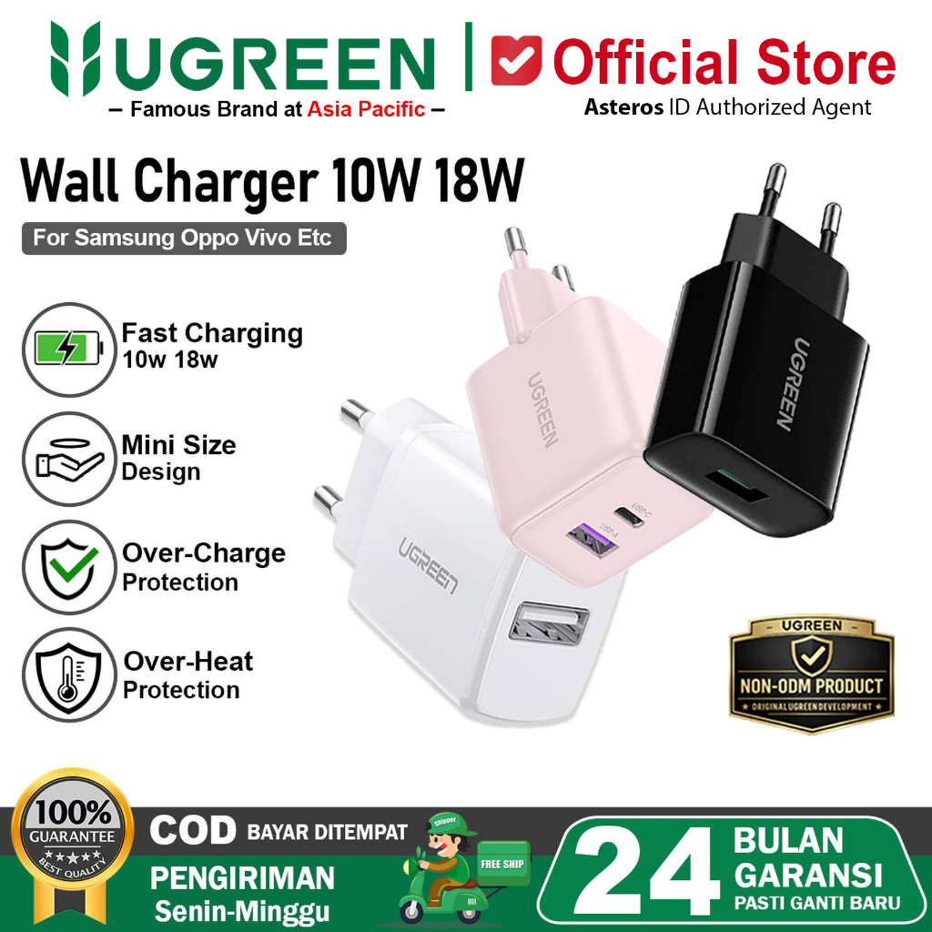 UGREEN Kepala Charger untuk iPhone, Samsung, Xiaomi, Oppo, Vivo, Huawei Fast Charging 10W 18W 22.5W