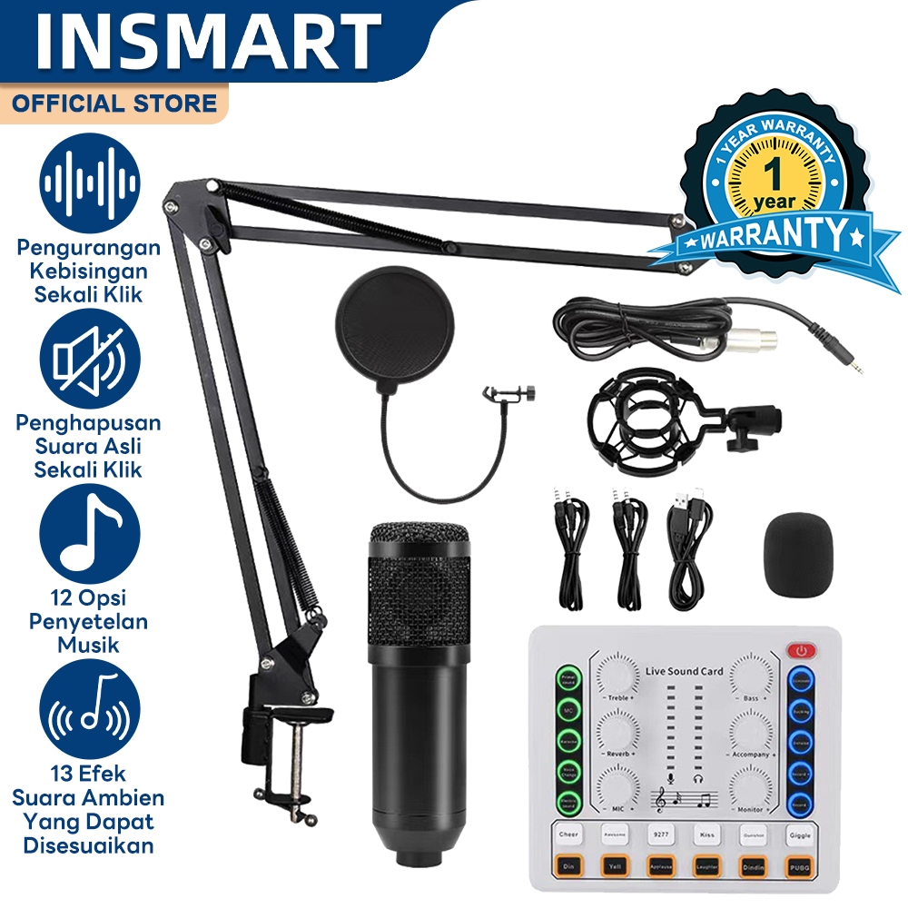 INSMART Kit Mikrofon, Kit Kartu Suara M8, Peralatan Streaming Langsung Bluetooth, 12 Opsi Penyetelan