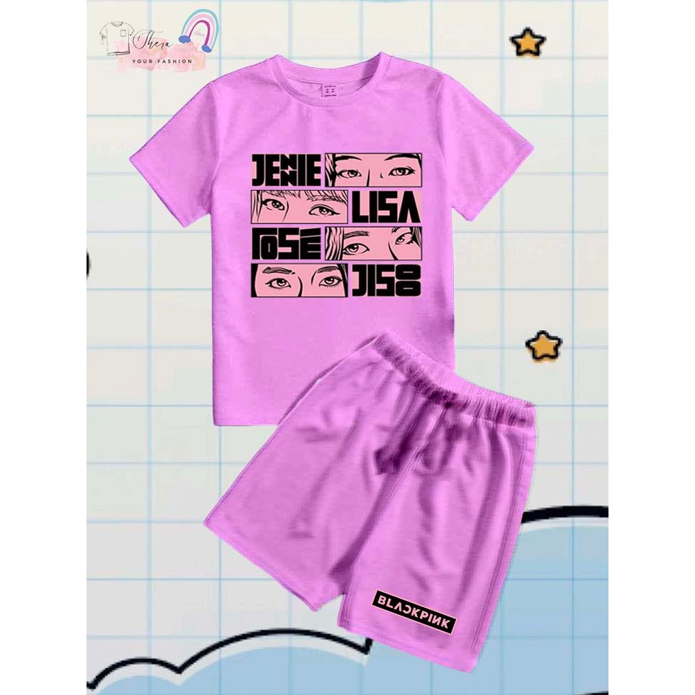 [FREE NAMA] Baju Kaos Setelan Anak Motif KARAKTER BLACKPINK Bahan Premium
