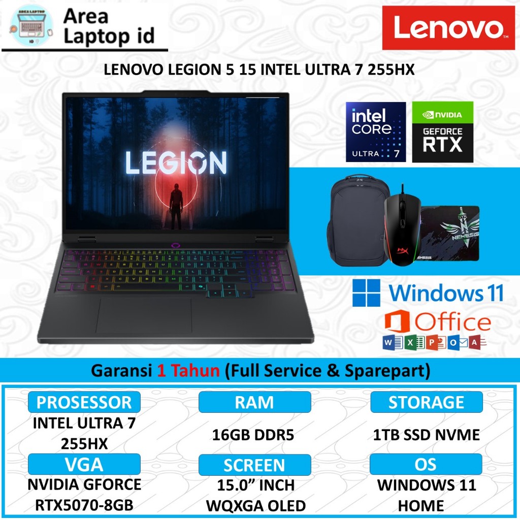 Laptop Gaming Lenovo Legion 5 PRO 16 INTEL ULTRA 7 255HX 32GB 2TB RTX5060-8GB WQXGA OLED 165HZ RGB
