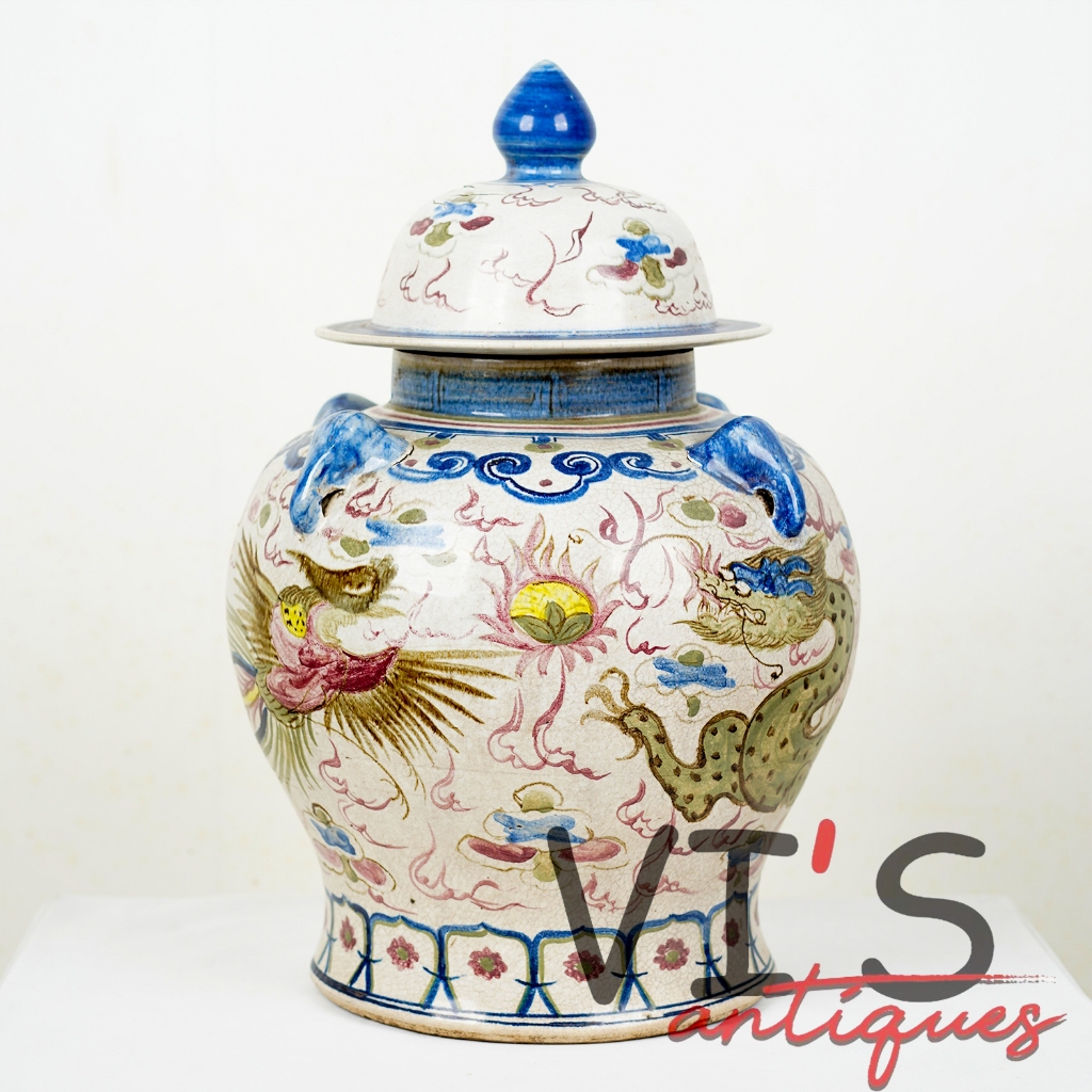 Guci Dynasty Naga Pheonix Topi Vas Keramik Antik Kuno Asli Cina
