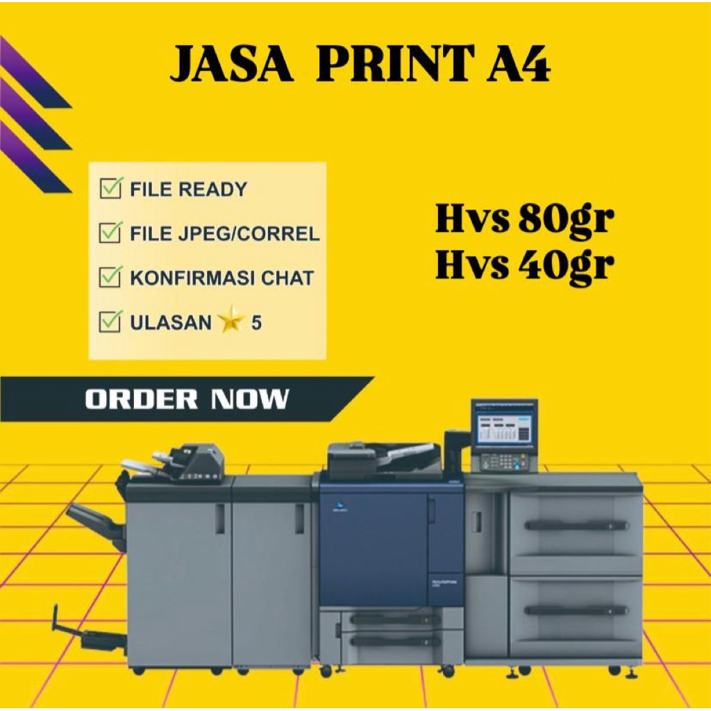 Print A4/F4/A3 70/80 gram mesin digital print BW / warna