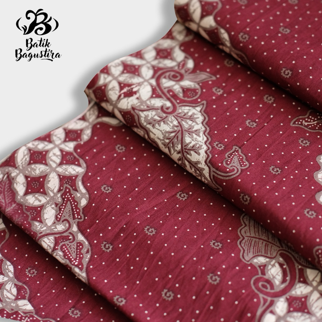 Kain Batik Katun Primisima  - Kualitas Premium  Motif Lesmana Merah Maroon