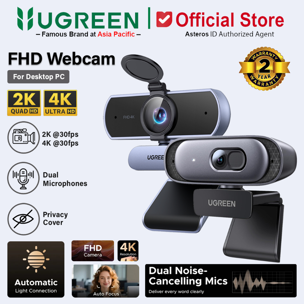 UGREEN Webcam 2K 30fps/1080P 60fps with Privacy Cover Dual Noise Cancellation Microphones Computer 3