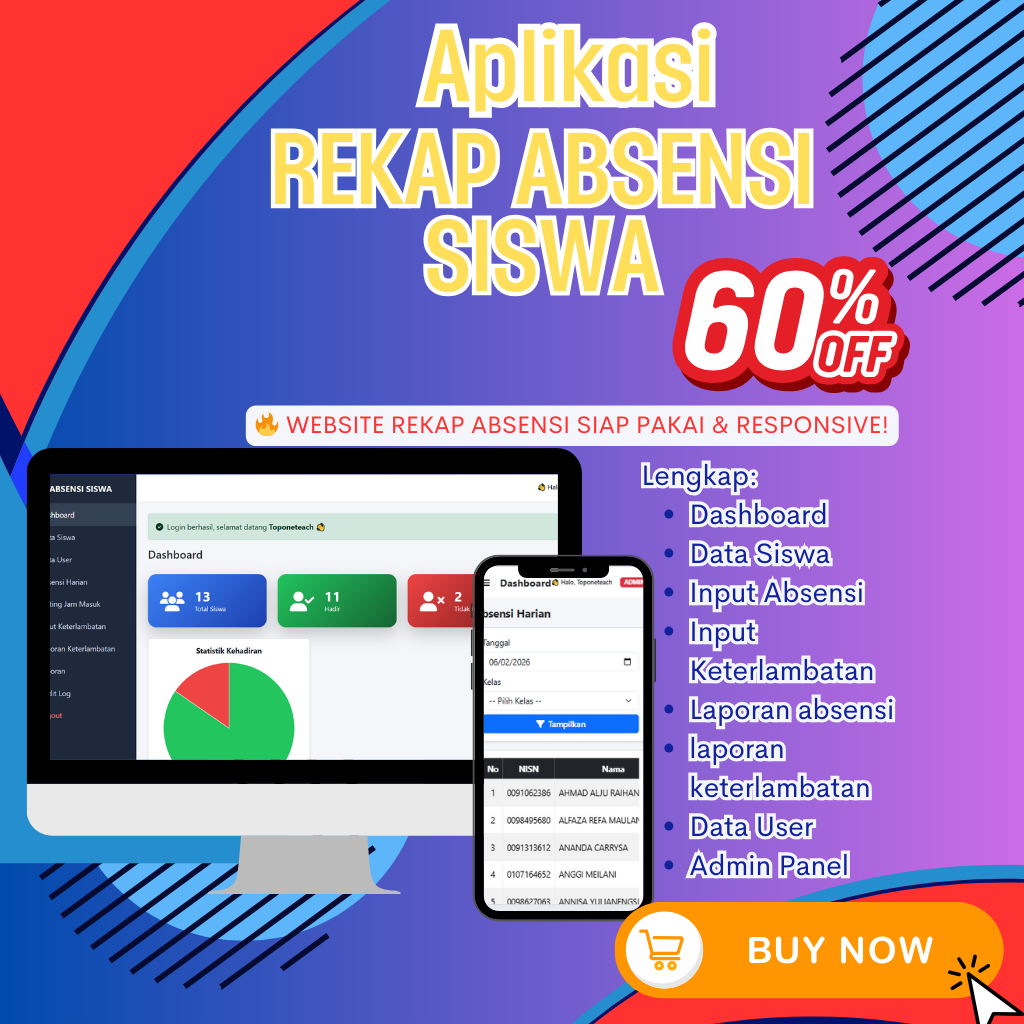 Aplikasi Rekap Absensi siswa dan keterlambatan siswa berbasis web suport PHP 8.2+