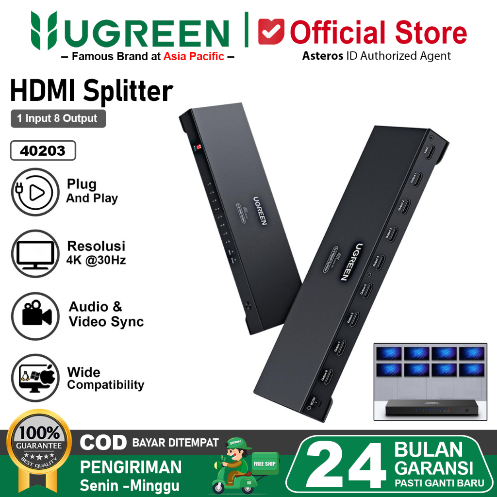 UGREEN HDMI Amplifier Splitter 1 In 8 Out Full HD 4K@30Hz 40203