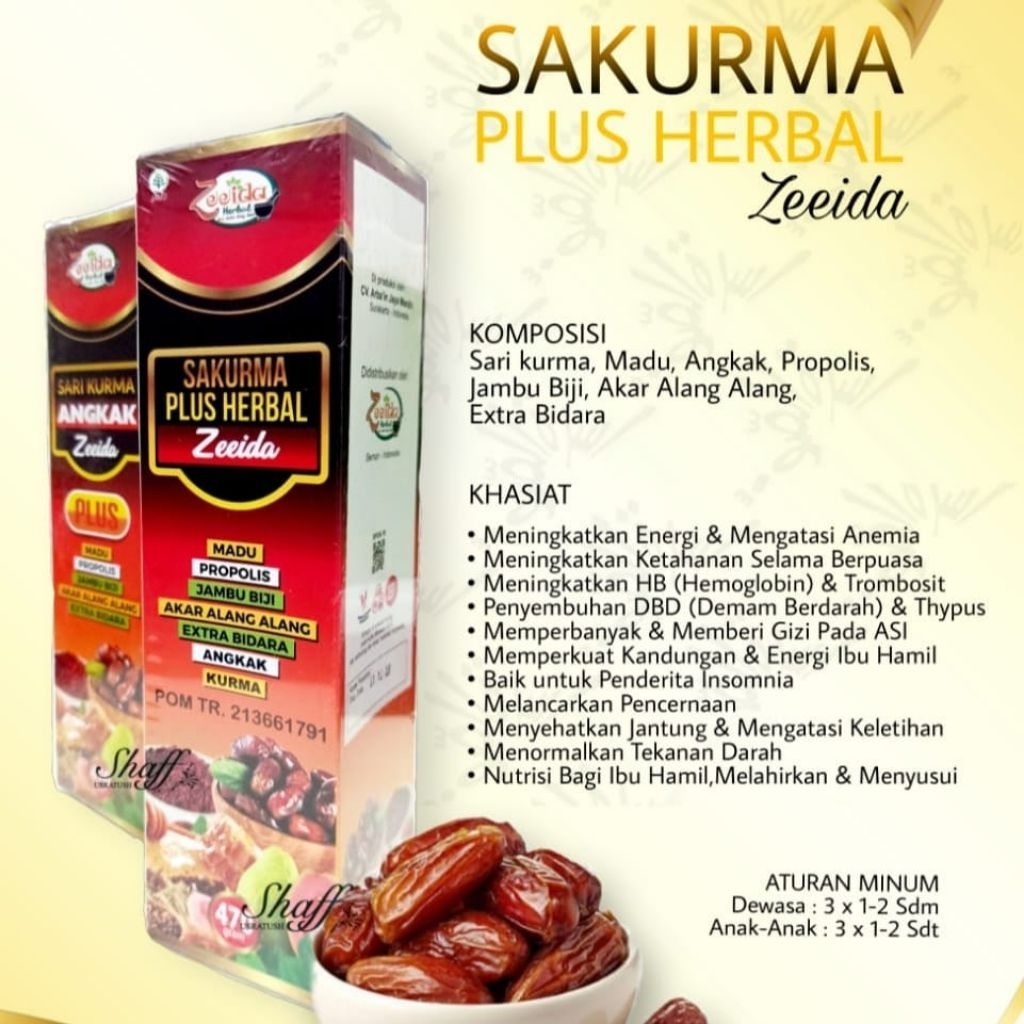 Sakurma Plus Zeeida | Sari Kurma Madu Angkak solusi Tipes, ANEMIA, DBD, Trombosit Rendah