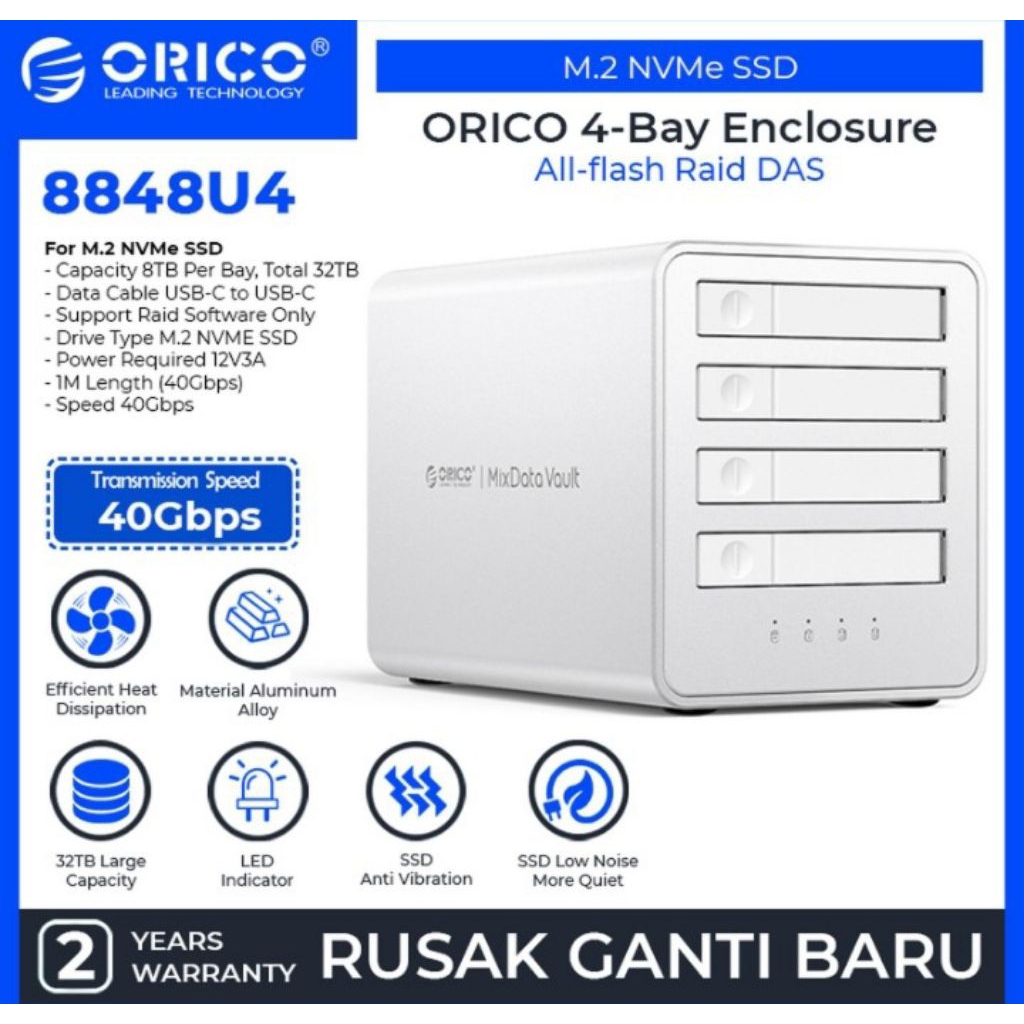 ORICO 40Gbps SSD External Hard Drive Enclosure NVME M.2 All-Flash Docking Station Up 32TB for 4K/8K 