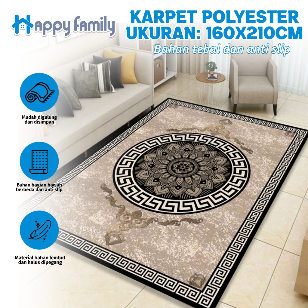 (HF) LOKAL Karpet Polyester Jumbo UK 160x210CM Motif Minimalis Alas Anti Slip