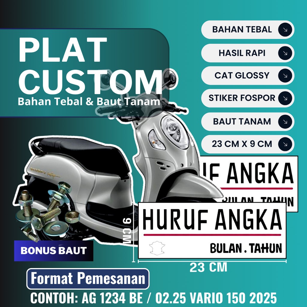 PLAT WARNA PUTIH BAUT TANAM / PLAT CUSTOM 1 PASANG BAUT TANAM / PLAT WARNA PUTIH FULL CUSTOM SUDAH B