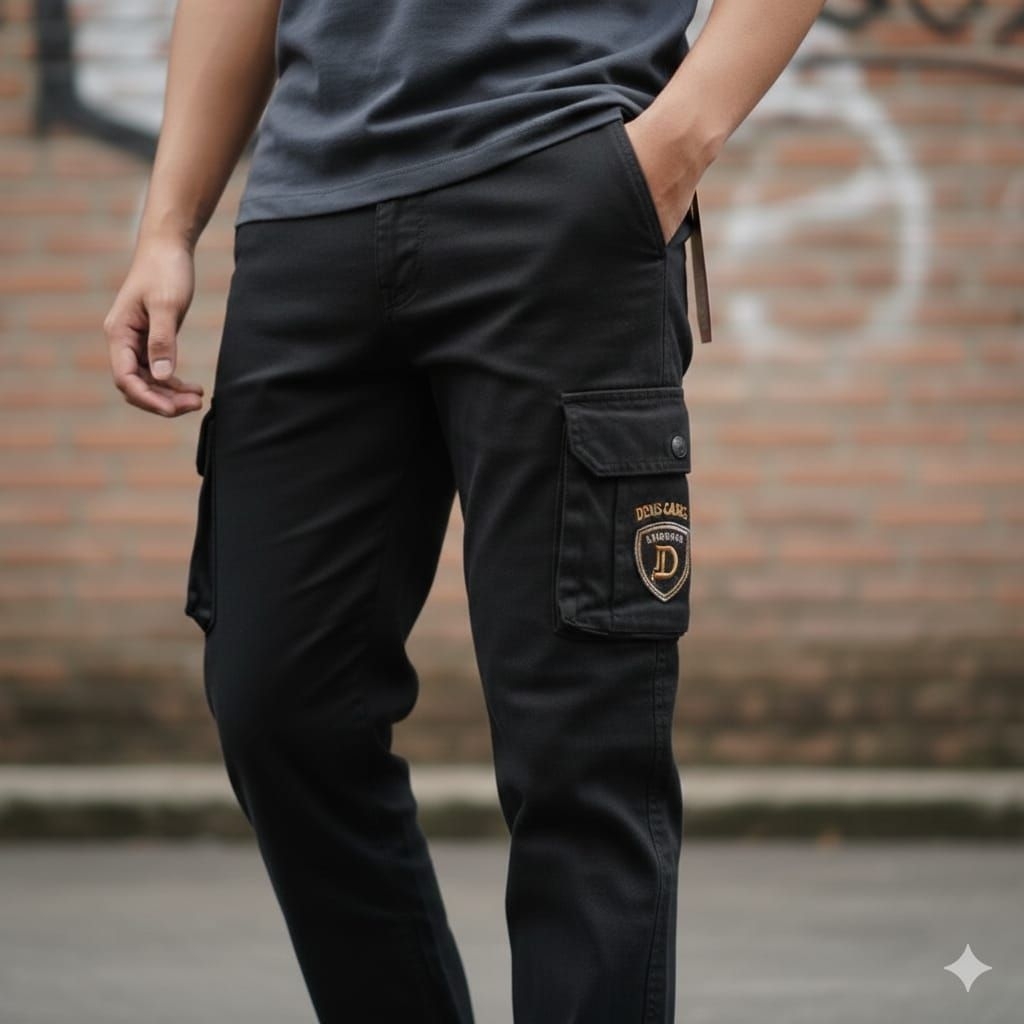 celana semi jeans pria kempol cargo panjang