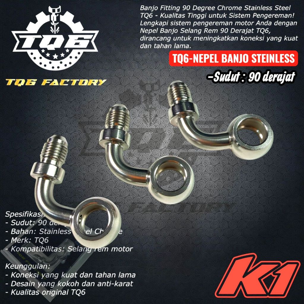 Nepel Fitting Banjo Selang Rem TQ6 Stainless Steel 90 Derajat elegan anti karat