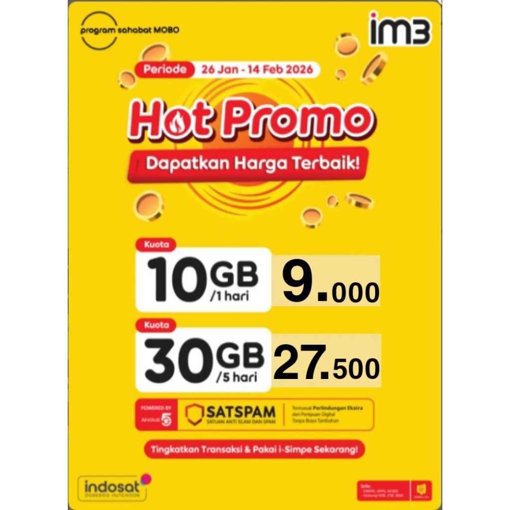 hot promo im3 / paket data hot promo indosat / hot promo kuota indosat / kuota im3 unlimited / isi u