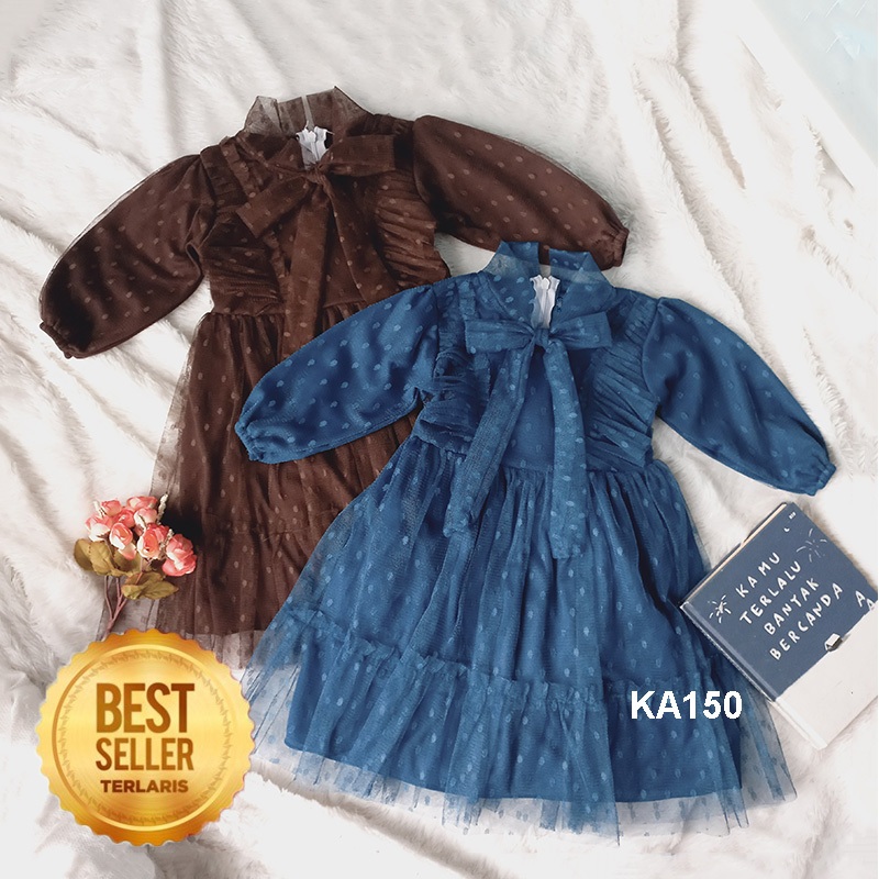Gamis Dress Bayi Lengan Panjang Korean Style Tulle Dot Polka Dotted Emerald Blue Mahogani 6 12 Bulan