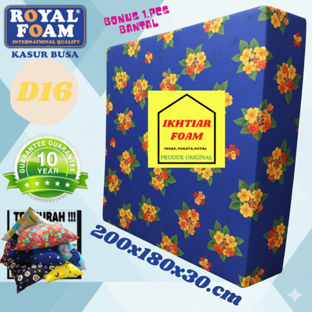 Kasur Busa Royal No 1 Tebal 30 cm YELLOW D16 Ukuran 200X180X30 CM Garansi 10 TH  Royal Foam Original