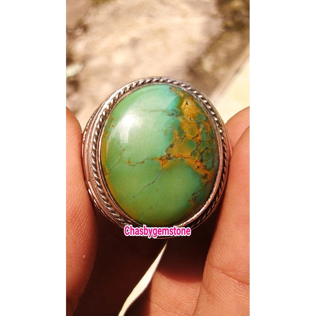 Cincin Pirus Persia urat emas-Pirus Persia hijau apel serat emas